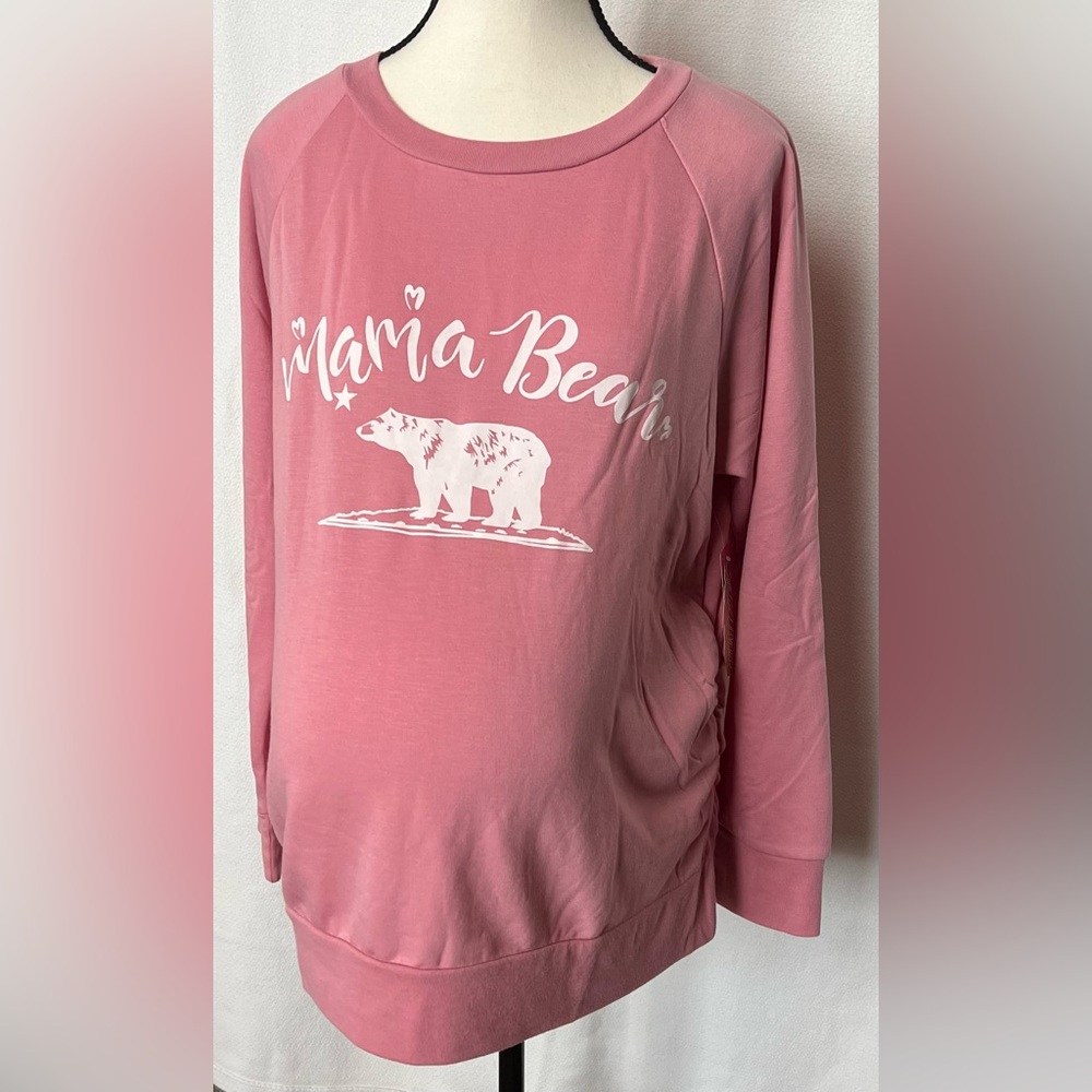 Feathers Maternity Mama Bear Sweatshirt‎ Pink/White XL Casual Comfy Lounge
